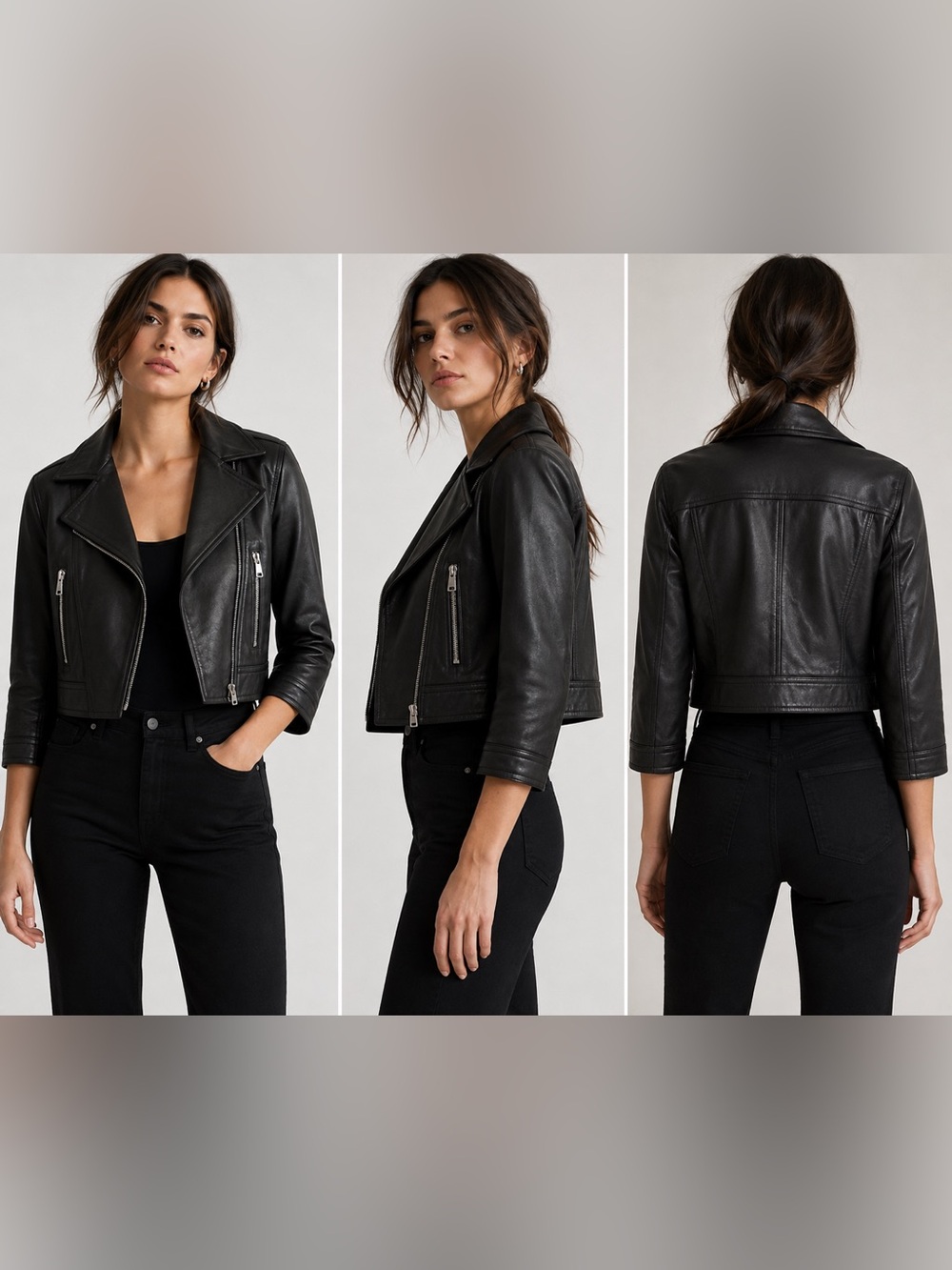 Yigal Azrouël Genuine Lamb Leather Cropped Moto Jacket Black Size 2